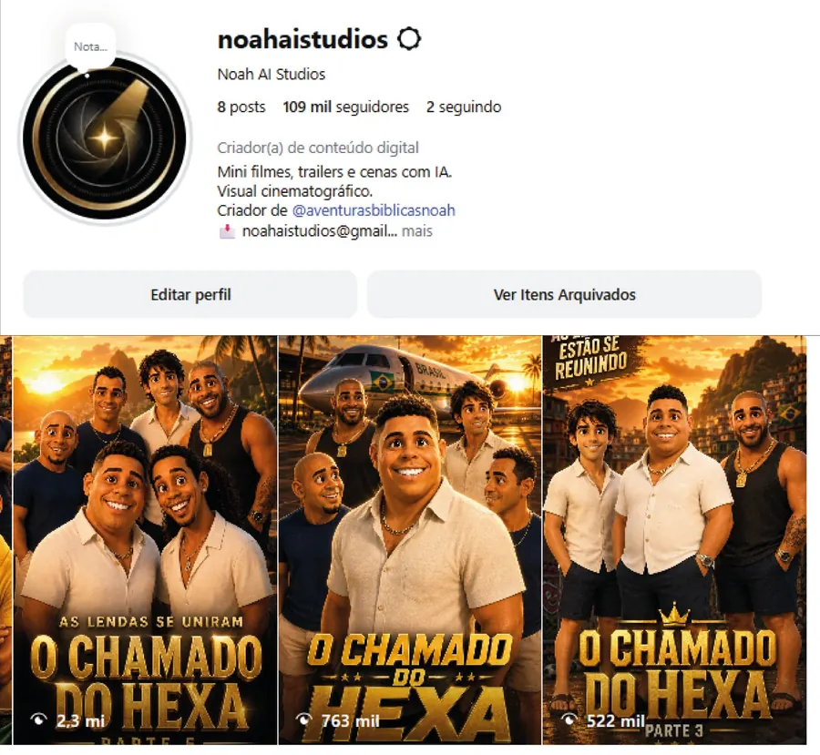 Perfil Noah AI Studios em crescimento acelerado